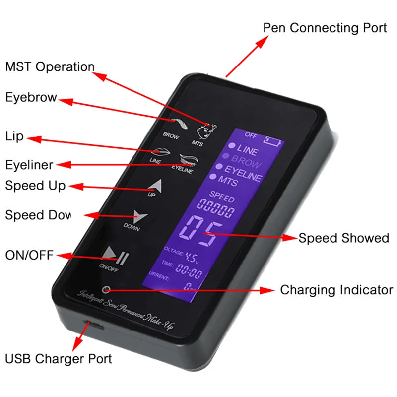 Permanent Makeup Machine Professional Wireless Tattoo PMU Pen Kit Microblading for Eyebrow Eyeliner Lip MTS Cartridge Needles