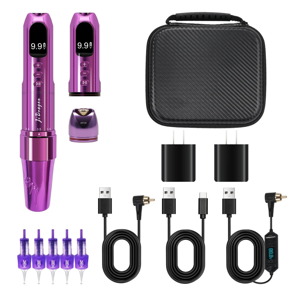 Professional Wireless Tattoo Machine Pen with Magnetic Battery RCA Adapter 2.5-3.5mm Adjustable Stroke  PMU Pen for Body Art PMU
