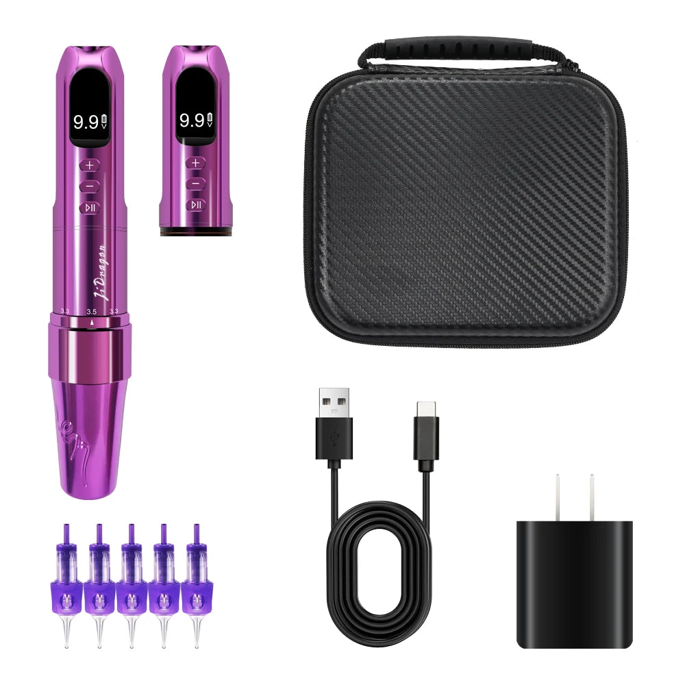 Professional Wireless Tattoo Machine Pen with Magnetic Battery RCA Adapter 2.5-3.5mm Adjustable Stroke  PMU Pen for Body Art PMU