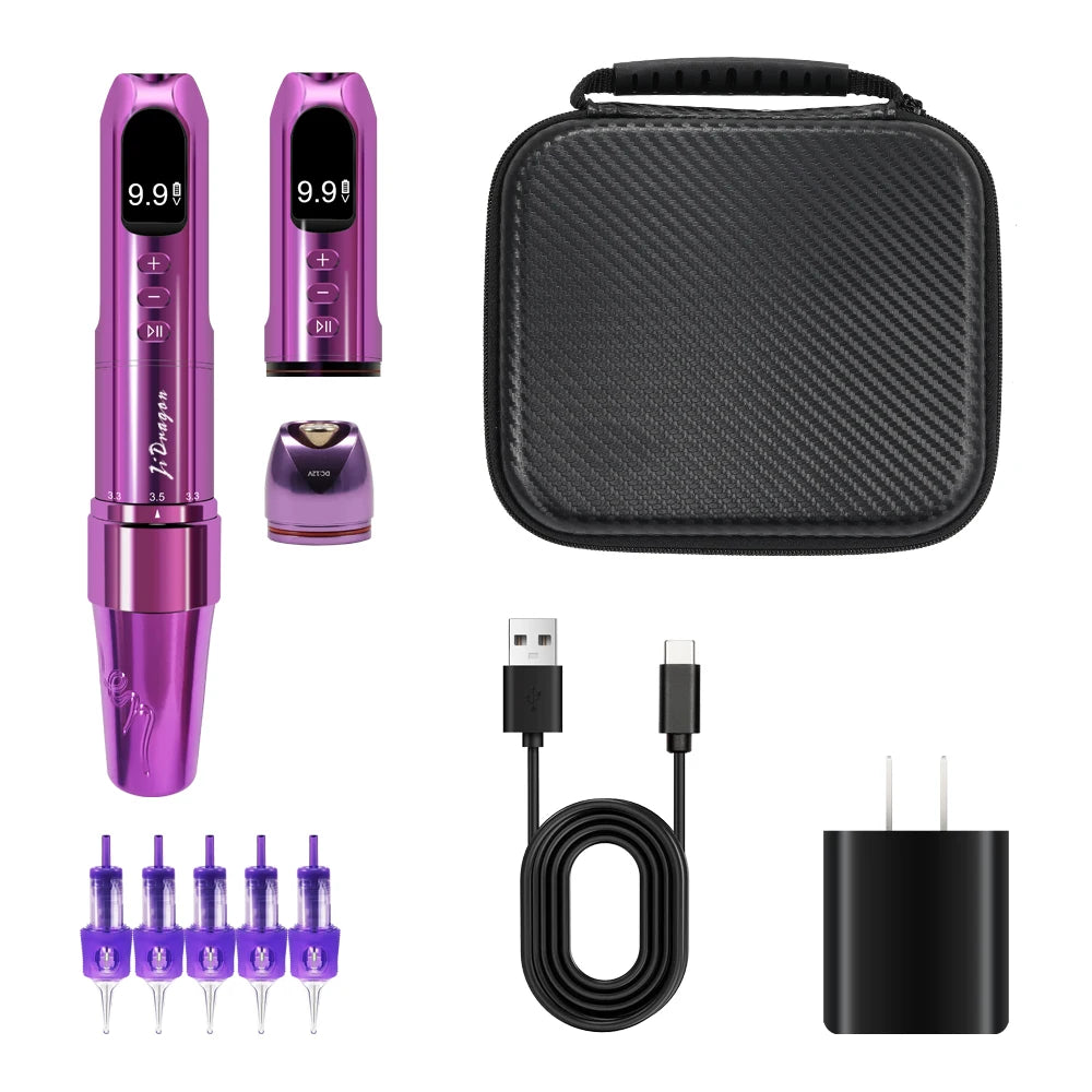 Professional Wireless Tattoo Machine Pen with Magnetic Battery RCA Adapter 2.5-3.5mm Adjustable Stroke  PMU Pen for Body Art PMU