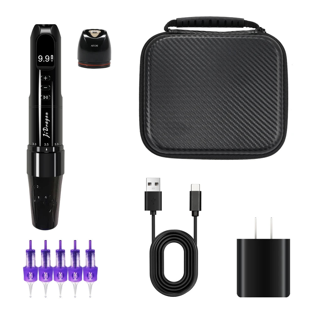 Professional Wireless Tattoo Machine Pen with Magnetic Battery RCA Adapter 2.5-3.5mm Adjustable Stroke  PMU Pen for Body Art PMU