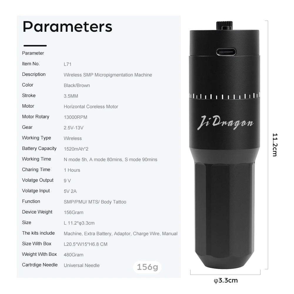 Professional Wireless SMP Pen Machine Low Vibration Coreless Motor & Dual Battery (4.0mm Stroke)