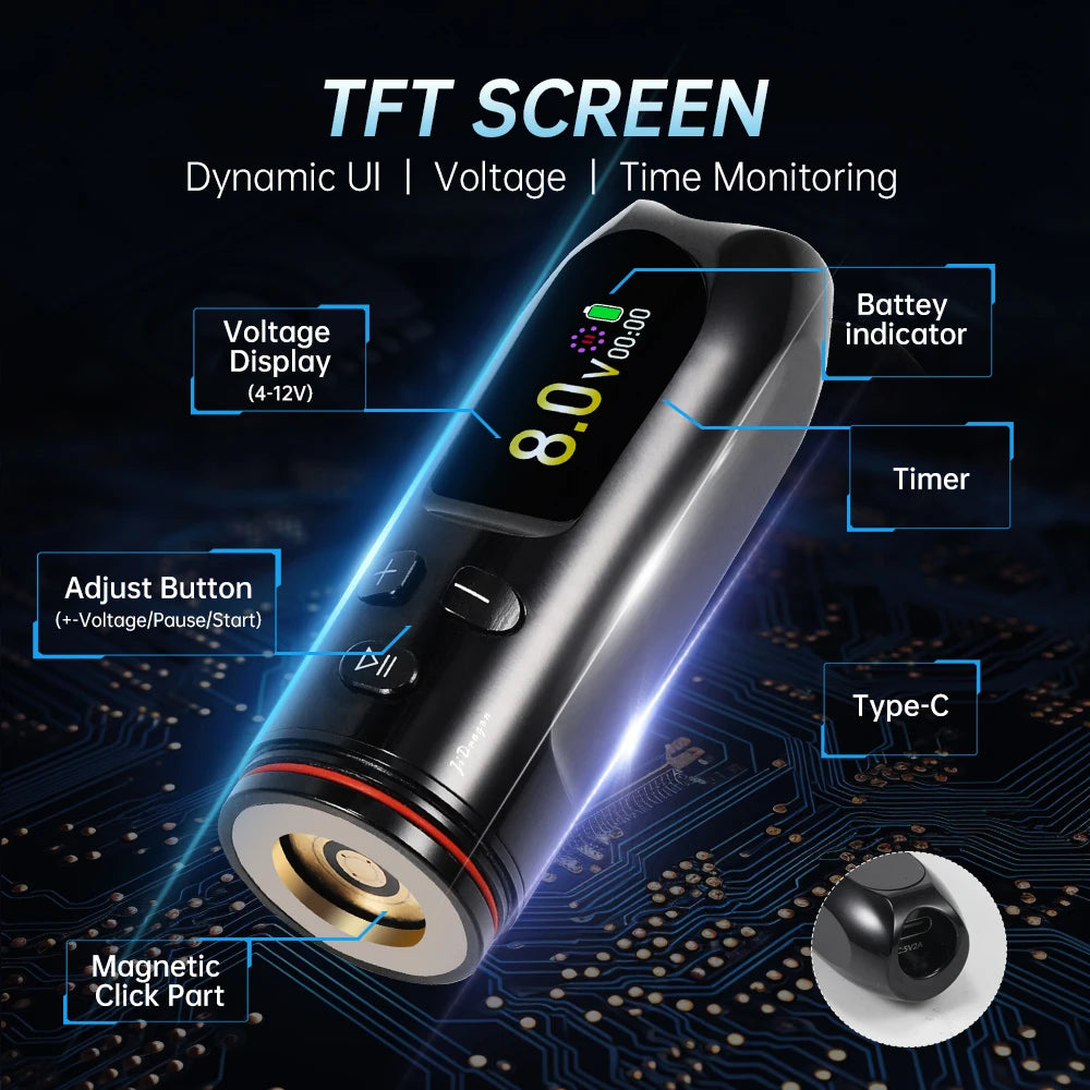 Professional Wireless Tattoo Machine Pen with Magnetic Battery RCA Adapter 2.5-3.5mm Adjustable Stroke  PMU Pen for Body Art PMU