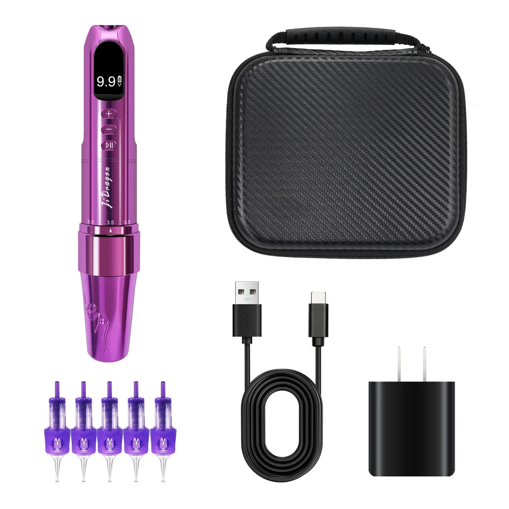 Professional Wireless Tattoo Machine Pen with Magnetic Battery RCA Adapter 2.5-3.5mm Adjustable Stroke  PMU Pen for Body Art PMU