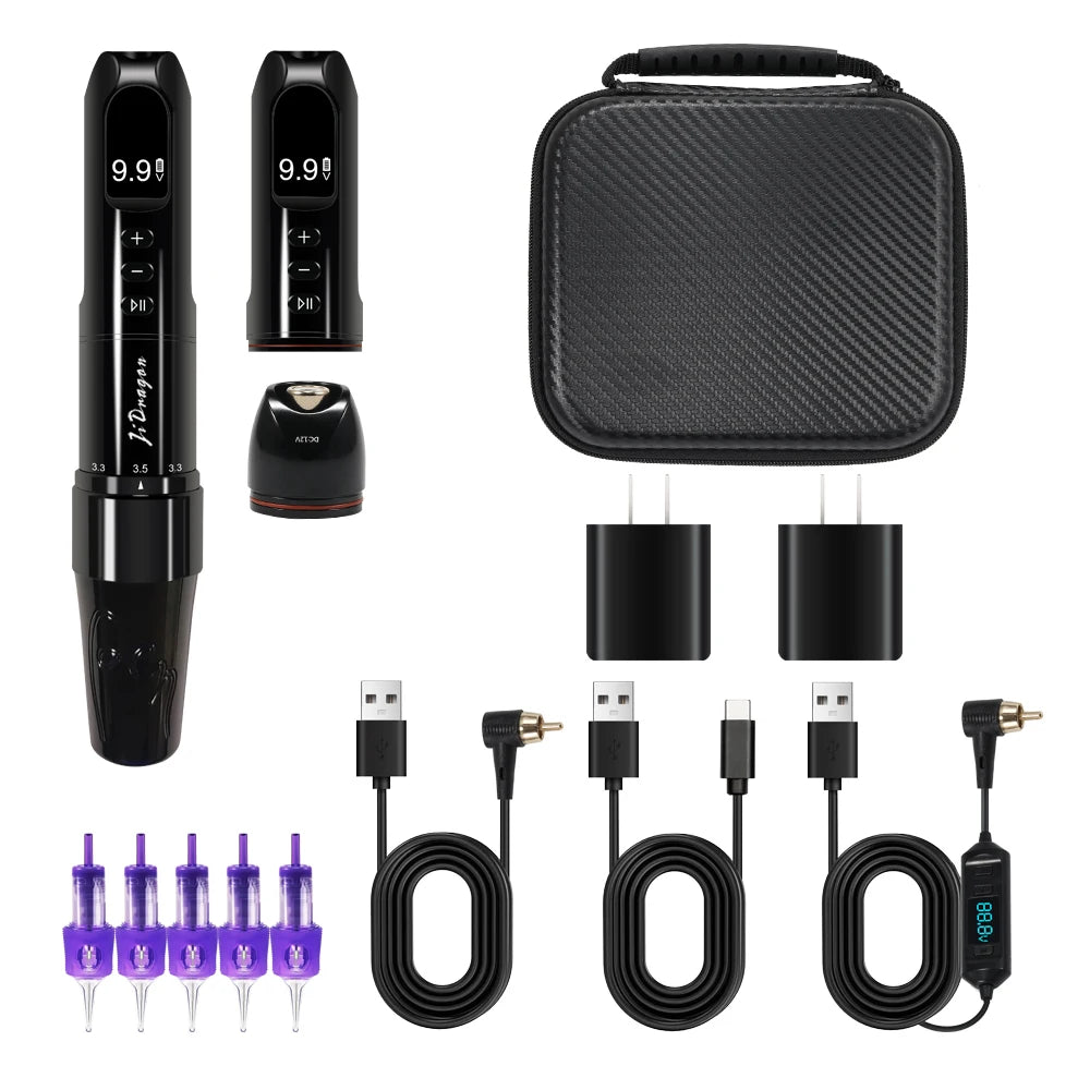 Professional Wireless Tattoo Machine Pen with Magnetic Battery RCA Adapter 2.5-3.5mm Adjustable Stroke  PMU Pen for Body Art PMU