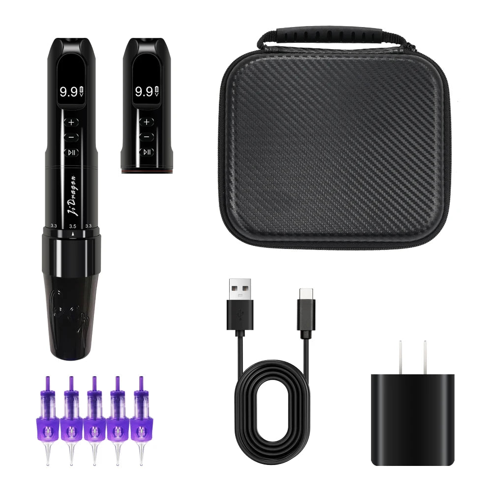 Professional Wireless Tattoo Machine Pen with Magnetic Battery RCA Adapter 2.5-3.5mm Adjustable Stroke  PMU Pen for Body Art PMU