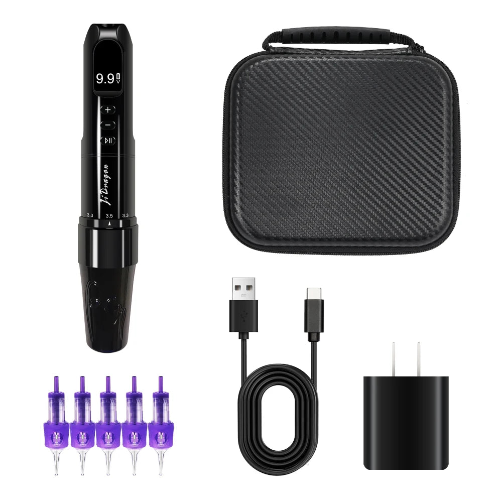 Professional Wireless Tattoo Machine Pen with Magnetic Battery RCA Adapter 2.5-3.5mm Adjustable Stroke  PMU Pen for Body Art PMU