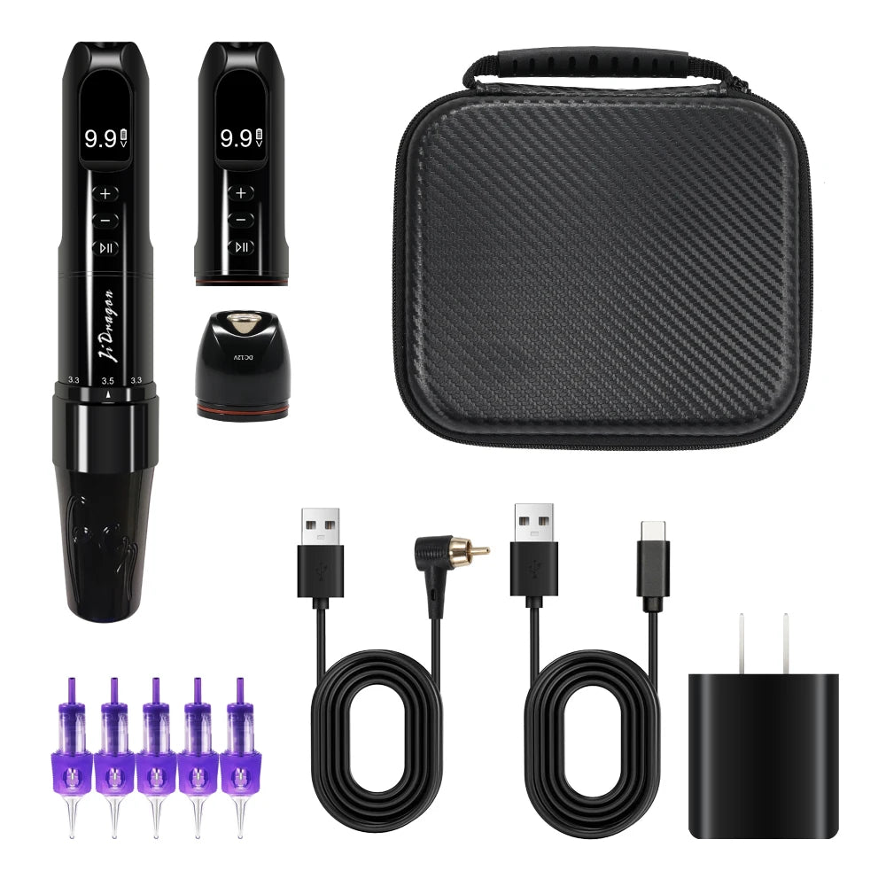 Professional Wireless Tattoo Machine Pen with Magnetic Battery RCA Adapter 2.5-3.5mm Adjustable Stroke  PMU Pen for Body Art PMU
